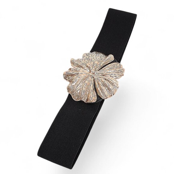 BNWT Antique Gold Vintage Flower Buckle Elastic Fashion Belt - Picture 6 of 6